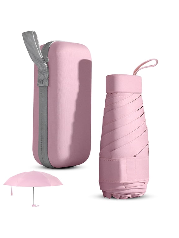 Mini Folding Umbrella with Case, Lightweight Portable Umbrella, Light Compact Rain Umbrella for Travel Outdoor Daily Use, Small Sun & Rain Pocket Umbrella for Girls and Women(Pink)