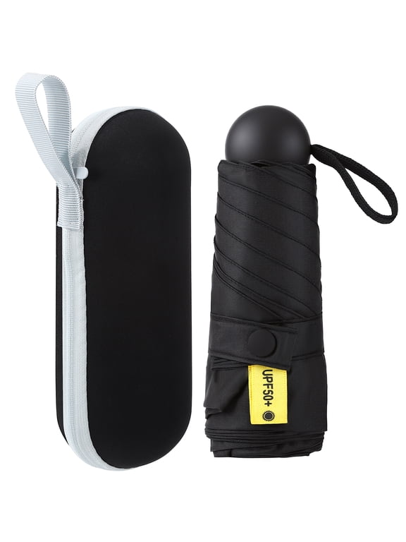 Mini Folding Umbrella with Case, Lightweight Portable Umbrella, Light Compact Rain Umbrella for Travel Outdoor Daily Use, Small Sun & Rain Pocket Umbrella (Black)