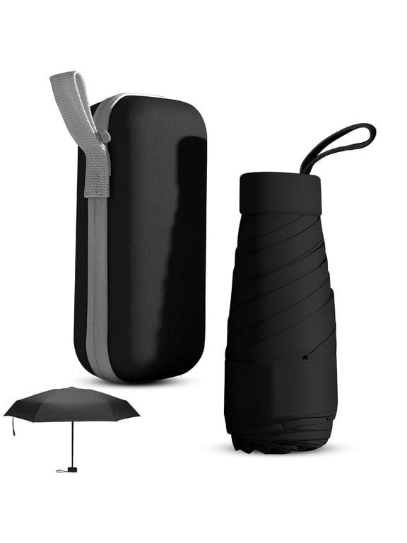 Mini Folding Umbrella with Case, Lightweight Portable Umbrella, Light Compact Rain Umbrella for Travel Outdoor Daily Use, Small Sun & Rain Pocket Umbrella for Girls and Women(Black)