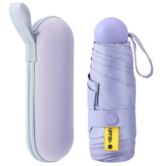 Bocaoying Mini Folding Umbrella with Case, Lightweight Portable Umbrella, Light Compact Rain Umbrella for Travel Outdoor Daily Use, Small Sun & Rain Pocket Umbrella (Purple)
