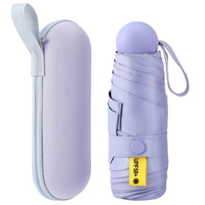 Bocaoying Mini Folding Umbrella with Case, Lightweight Portable Umbrella, Light Compact Rain Umbrella for Travel Outdoor Daily Use, Small Sun & Rain Pocket Umbrella (Purple)