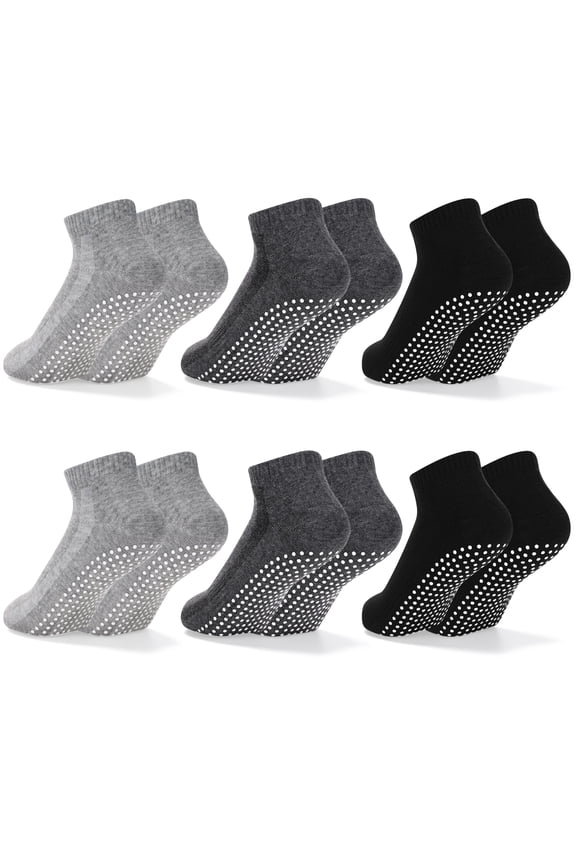 6 Pairs Grip Pilates Socks, Non Slip Athletic Yoga Socks with Grips for Women, Yoga Sock with Grips for Barre Barefoot Hospital Grippy Sock