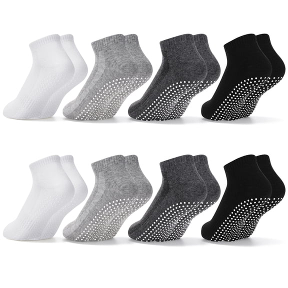 Bocaoying 8 Pairs Non Slip Socks with Grip, Anti Slip Socks with Cushion, Full Toe Ankle Fall Prevention Socks with Grip, Non Skid Socks for Yoga,Pilates,Dance,Ballet, 4 Colors Unisex