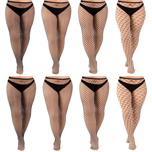 Bocaoying Nylon High Waist Fishnet Tights 8-Pack Womens Sheer Lingerie Black