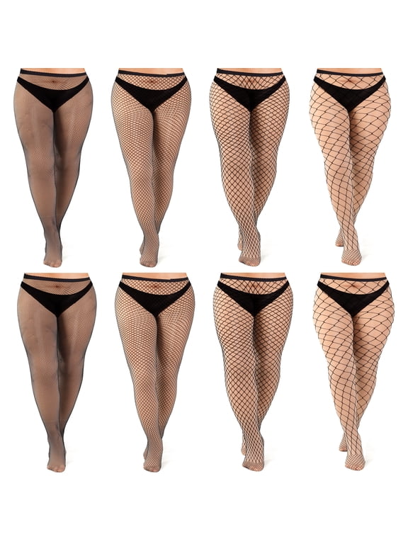 Nylon High Waist Fishnet Tights 8-Pack Womens Sheer Lingerie Black