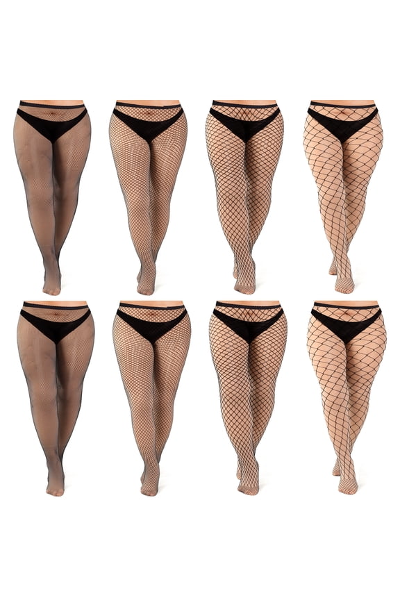 Nylon High Waist Fishnet Tights 8-Pack Women’s Sheer Lingerie Black