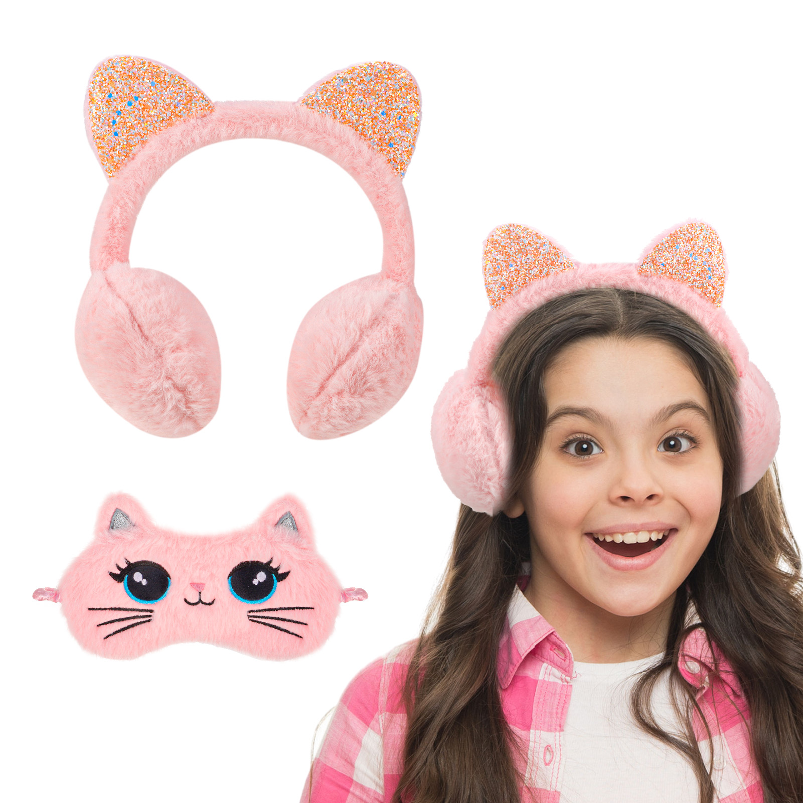 Bocaoying Plush Sleep Eye Mask with Earmuffs for Kids, Eye Mask for