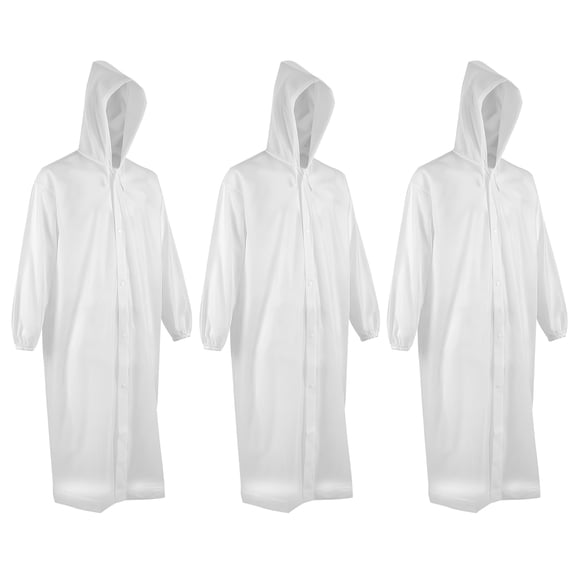 Bocaoying Reusable EVA Rain Ponchos with Hood for Adults, Lightweight & Tear-Resistant, 3 Pack, One Size Fits Most, White