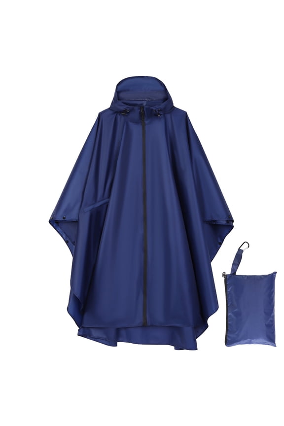 Reusable Rain Ponchos for Adults, Waterproof Raincoat Hooded with Pockets and Zipper, Unisex Rain Ponchos for Women Men Walking Cycling Hiking, Large Size, Yellow/Blue, Thickened