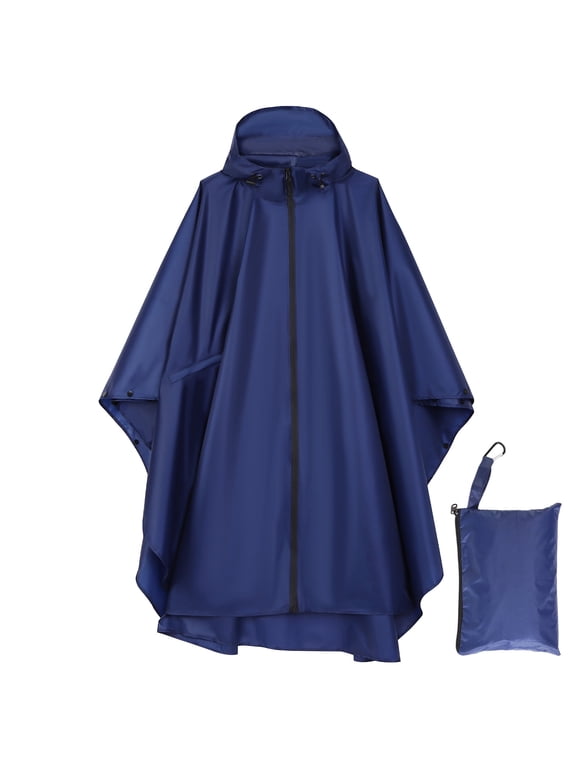 Reusable Rain Ponchos for Adults, Waterproof Raincoat Hooded with Pockets and Zipper, Unisex Rain Ponchos for Women Men Walking Cycling Hiking, Large Size, Yellow/Blue, Thickened