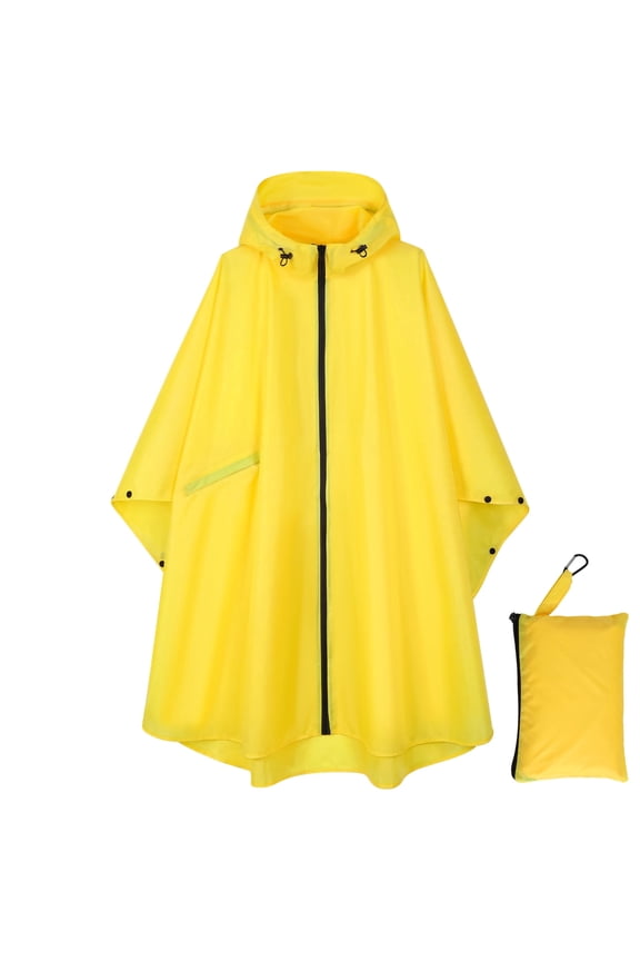 Reusable Rain Ponchos for Adults, Waterproof Raincoat Hooded with Pockets and Zipper, Unisex Rain Ponchos for Women Men Walking Cycling Hiking, Large Size, Yellow/Blue, Thickened