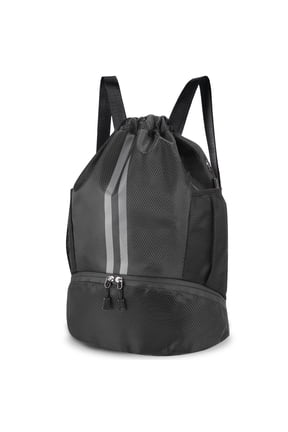 3-Compartment Sports Drawstring Backpack, Water-Resistant Gym Bag with Wet/Dry Separation, Side Pockets & Zipper Pocket, Lightweight Swim Soccer Basketball Sack