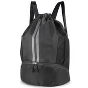 Bocaoying 3-Compartment Sports Drawstring Backpack, Water-Resistant Gym Bag with Wet/Dry Separation, Side Pockets & Zipper Pocket, Lightweight Swim Soccer Basketball Sack
