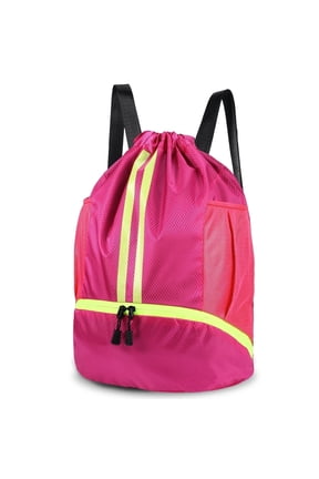 3-Compartment Sports Drawstring Backpack, Water-Resistant Gym Bag with Wet/Dry Separation, Side Pockets & Zipper Pocket, Lightweight Swim Soccer Basketball Sack