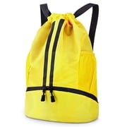 Bocaoying 3-Compartment Sports Drawstring Backpack, Water-Resistant Gym Bag with Wet/Dry Separation, Side Pockets & Zipper Pocket, Lightweight Swim Soccer Basketball Sack