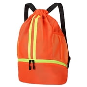 3-Compartment Sports Drawstring Backpack, Water-Resistant Gym Bag with Wet/Dry Separation, Side Pockets & Zipper Pocket, Lightweight Swim Soccer Basketball Sack