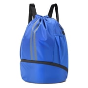 Bocaoying 3-Compartment Sports Drawstring Backpack, Water-Resistant Gym Bag with Wet/Dry Separation, Side Pockets & Zipper Pocket, Lightweight Swim Soccer Basketball Sack