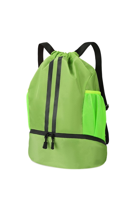 3-Compartment Sports Drawstring Backpack, Water-Resistant Gym Bag with Wet/Dry Separation, Side Pockets & Zipper Pocket, Lightweight Swim Soccer Basketball Sack