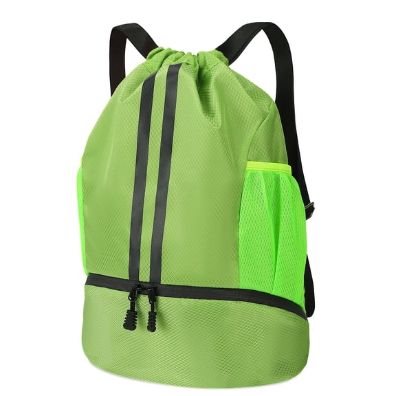 Bocaoying 3-Compartment Sports Drawstring Backpack, Water-Resistant Gym Bag with Wet/Dry Separation, Side Pockets & Zipper Pocket, Lightweight Swim Soccer Basketball Sack