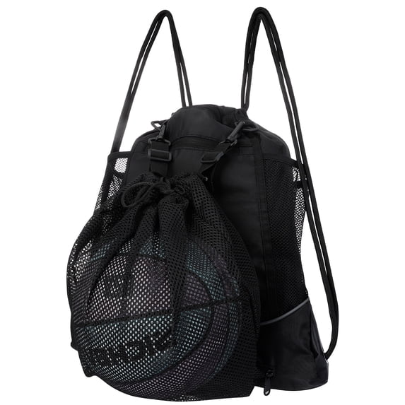 Bocaoying Large Sports Drawstring Backpack, Waterproof Gym Backpack with Detachable Ball Mesh Bag, Foldable Drawstring Bag for Soccer and Basketball