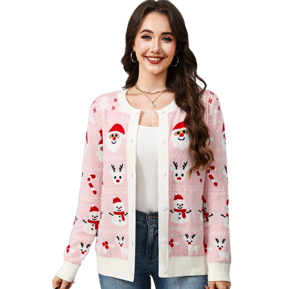 Bocaoying Ugly Christmas Cardigan for Women, Sweater Round Neck Long Sleeve Button Knit Cardigan, Cute Funny Sweater, Soft Knit Jacket Button Down Cardigan for Women Winter Fall