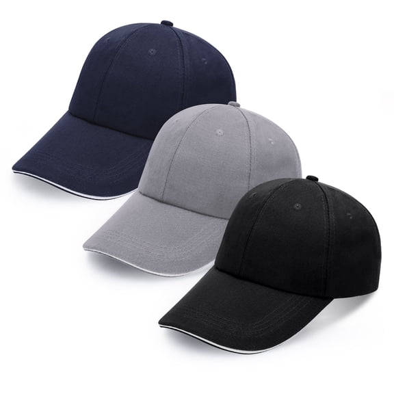 Bocaoying 3 Pcs Classic Baseball Cap for Men Women, Adjustable Cotton Unisex Baseball Cap, Low Profile Washed Plain Long Brim Dad Hat for Running Workouts and Outdoor Activities All Season