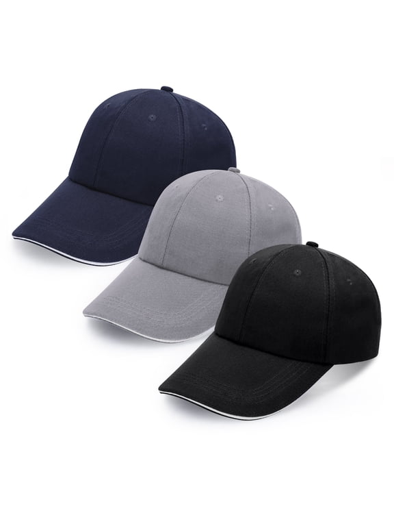 3 Pcs Classic Baseball Cap for Men Women, Adjustable Cotton Unisex Baseball Cap, Low Profile Washed Plain Long Brim Dad Hat for Running Workouts and Outdoor Activities All Season