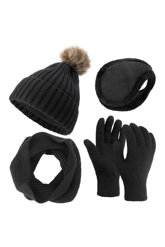 Winter Hat Scarf Gloves and Ear Warmer, Warm Knit Beanie Hat Touch Screen Gloves Set Winter Gifts Neck Scarves for Women
