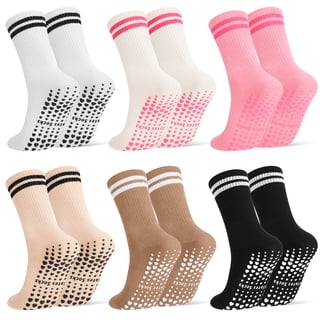 Bocaoying Women's Pilates Socks with Non-Slip Grippers, Yoga Crew Socks, Cotton Grip Socks, 6 Pairs, US 5-9
