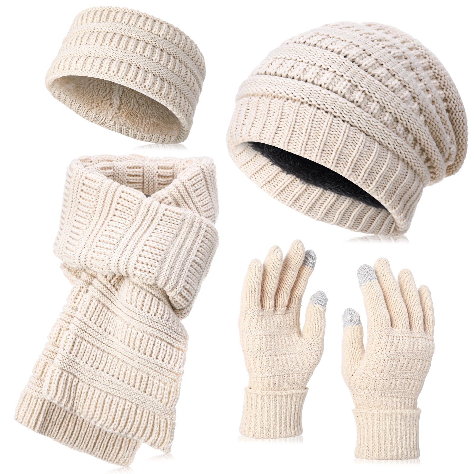 Besssteven 3-in-1 Beanie, Scarf, and Gloves Set for Adults - Soft, Warm