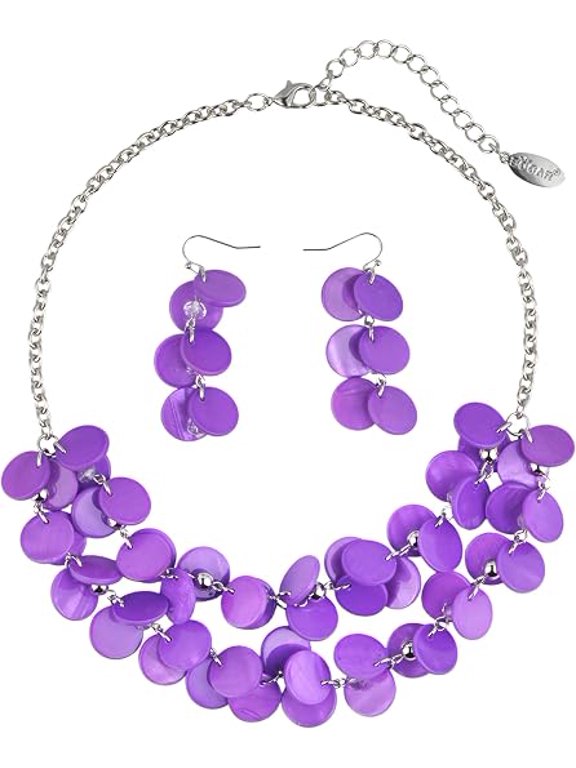 2 Layer Statement Choker Shell Necklace and Earring Set for Women Gift
