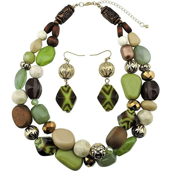 Bocar Chunky Necklaces for Women Trendy, 2 Layer Statement Necklace Fashion Collar Necklace, Handmade Costume Jewelry Women Gifts (NK-10384-Olive-Set)