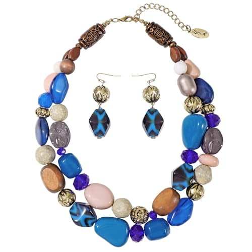 Bocar Chunky Necklaces for Women Trendy, 2 Layer Statement Necklace Fashion Collar Necklace, Handmade Costume Jewelry Women Gifts (NK 10384 brown set)