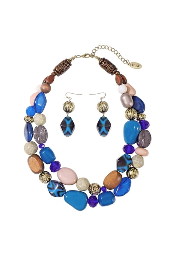 Chunky Necklaces for Women Trendy, 2 Layer Statement Necklace Fashion Collar Necklace, Handmade Costume Jewelry Women Gifts (NK 10384 brown set)