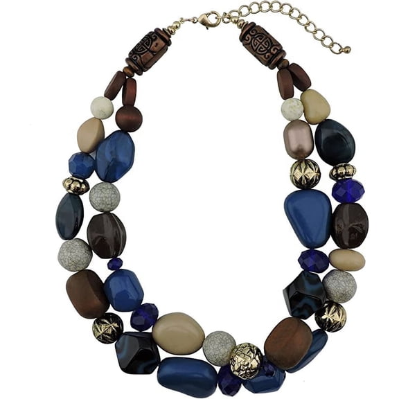 Bocar Chunky Necklaces for Women Trendy, 2 Layer Statement Necklace Fashion Collar Necklace, Handmade Costume Jewelry Women Gifts(NK-10384-Strong Blue)