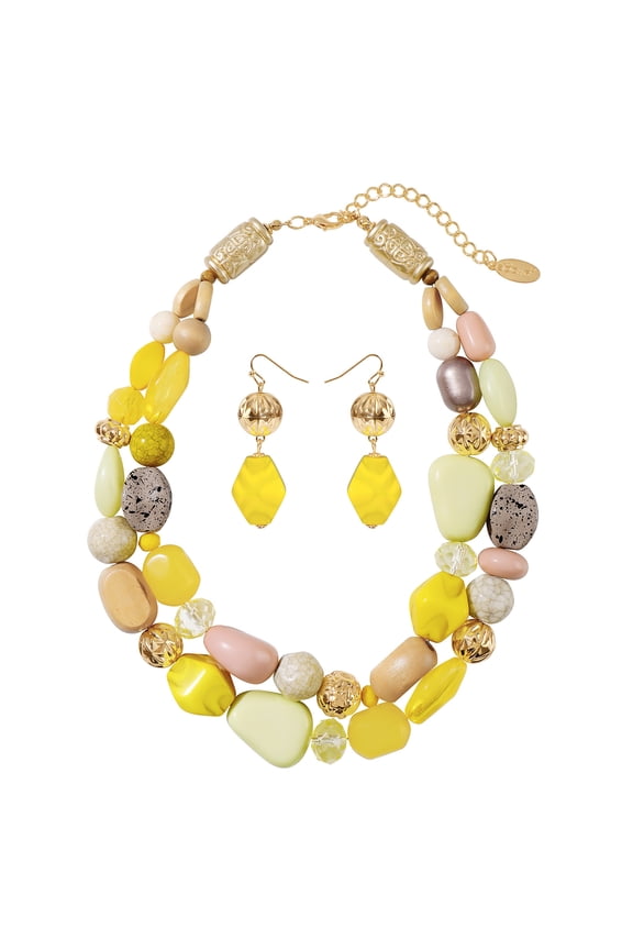Chunky Necklaces for Women Trendy, 2 Layer Statement Necklace Fashion Collar Necklace, Handmade Costume Jewelry Women Gifts(NK-10384-Yellow-Set)