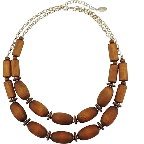 Bocar 2 Layer Statement Chunky Wood Beaded Fashion Collar Necklace for Women (NK-10574)