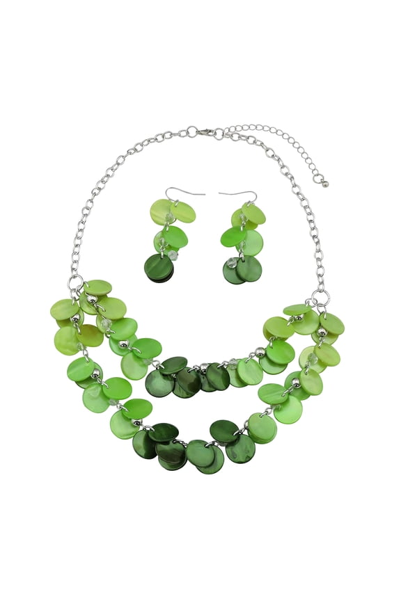 2 Layer Statement Collar Shell Necklace and Earring Set for Women Gift, 18.5in, Green
