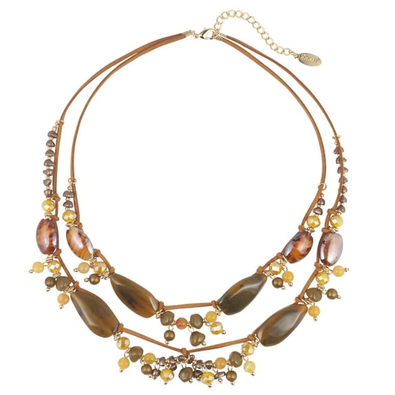 Bocar 2 Layer Statement Pendant Necklace Strand Beaded 22.5" Necklace for Women (NK-10538-Amber Brown)