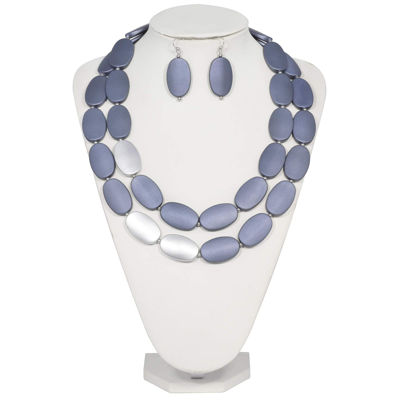 COIRIS 5 Layer Illusion Wire Shell Bead Necklace & Earrings Set For Women - Gradient Grey