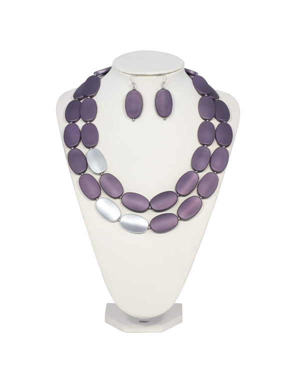 2 Multi Layer Chunky Statement Acrylic Women Collar Necklace (NK-10544-Purple Ash)