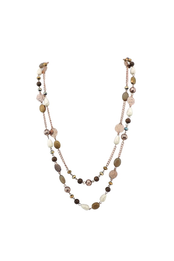 Long Necklaces for Women Trendy, Boho Layered Crystal Beaded Collar Necklaces for Women, Fashion Statement Necklaces Jewelry(NK-10084-Brown)