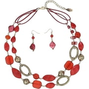 Bocar 2 Strand Statement Choker Shell Necklace and Earring Set for Women Gift