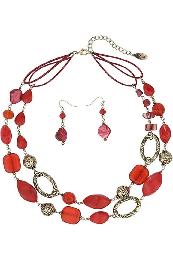 2 Strand Statement Choker Shell Necklace and Earring Set for Women Gift
