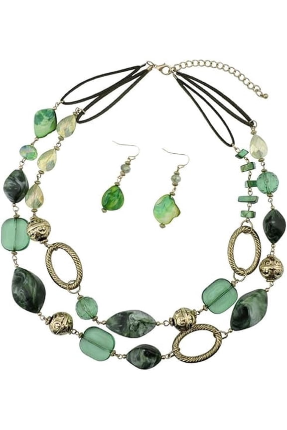 2 Strand Statement Choker Shell Necklace and Earring Set for Women Gift