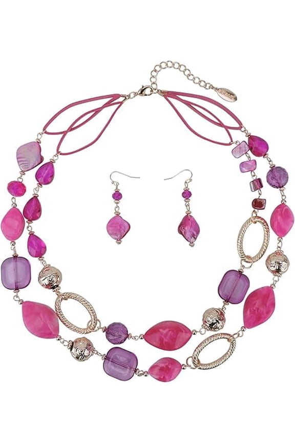 2 Strand Statement Choker Shell Necklace and Earring Set for Women Gift