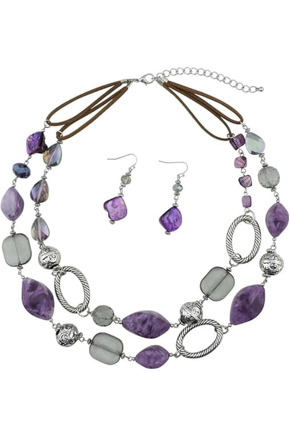 2 Strand Statement Choker Shell Necklace and Earring Set for Women Gift