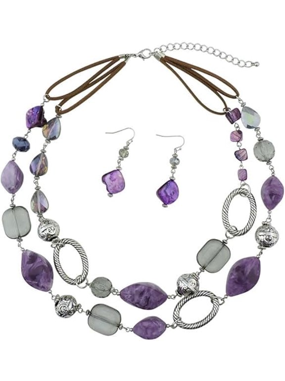 2 Strand Statement Choker Shell Necklace and Earring Set for Women Gift