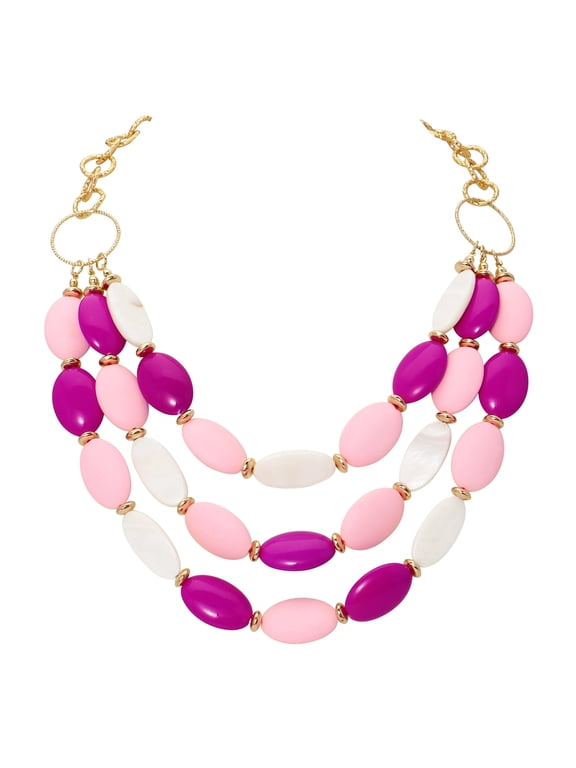 3 Layer Chunky Statement Beaded Chain Necklace for Women Strand Costume Jewelry Necklace Gift(NK_10712_Candy_Pink)
