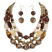 Bocar 3 Layer Chunky Statement Beaded Necklace and Earrings Set, Fashion Multi Layer Women Collar Necklace Jewelry Set NK-10625-Brown Set